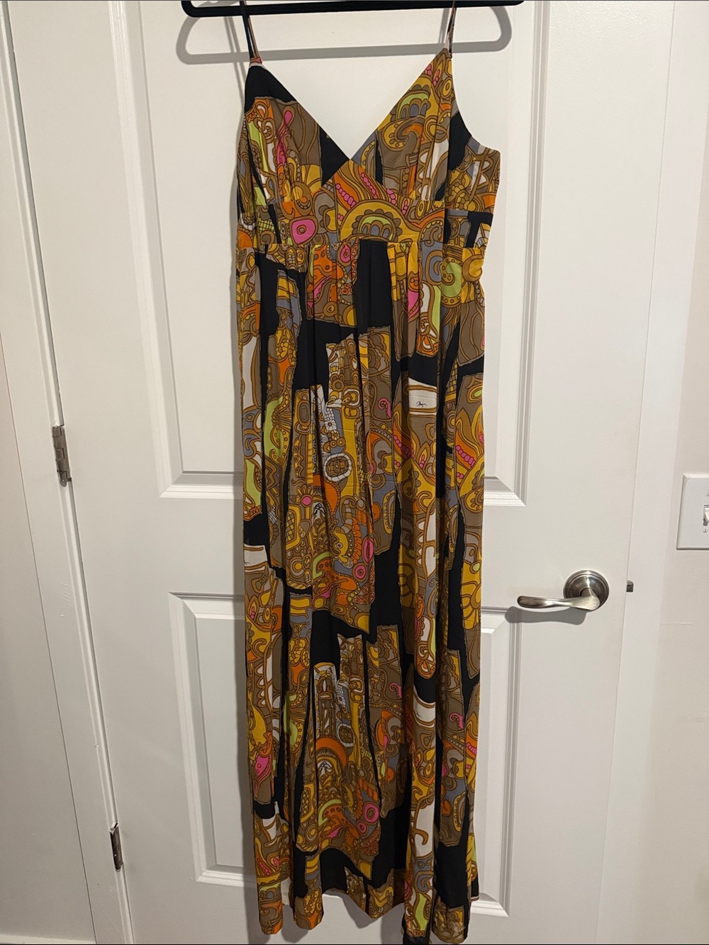 Trina Turk Black Maxi Dress with Yellow & Pink Paisley Print